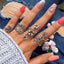 Retro Geometric Bohemian Crystal Moon Ring Set - 11 Piece Vintage Style Jewelry