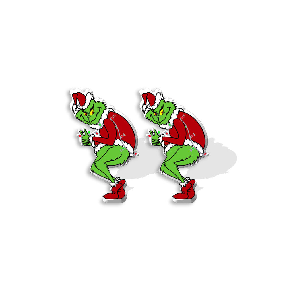 Cute Cartoon Christmas Tree Acrylic Earrings - Grinch Festive Studs for Women