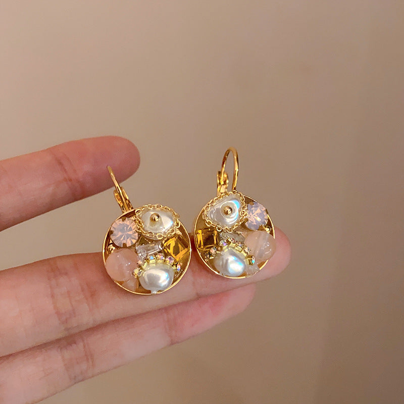 Sweet Floral Alloy Enamel Cat Eye Drop Earrings for Women