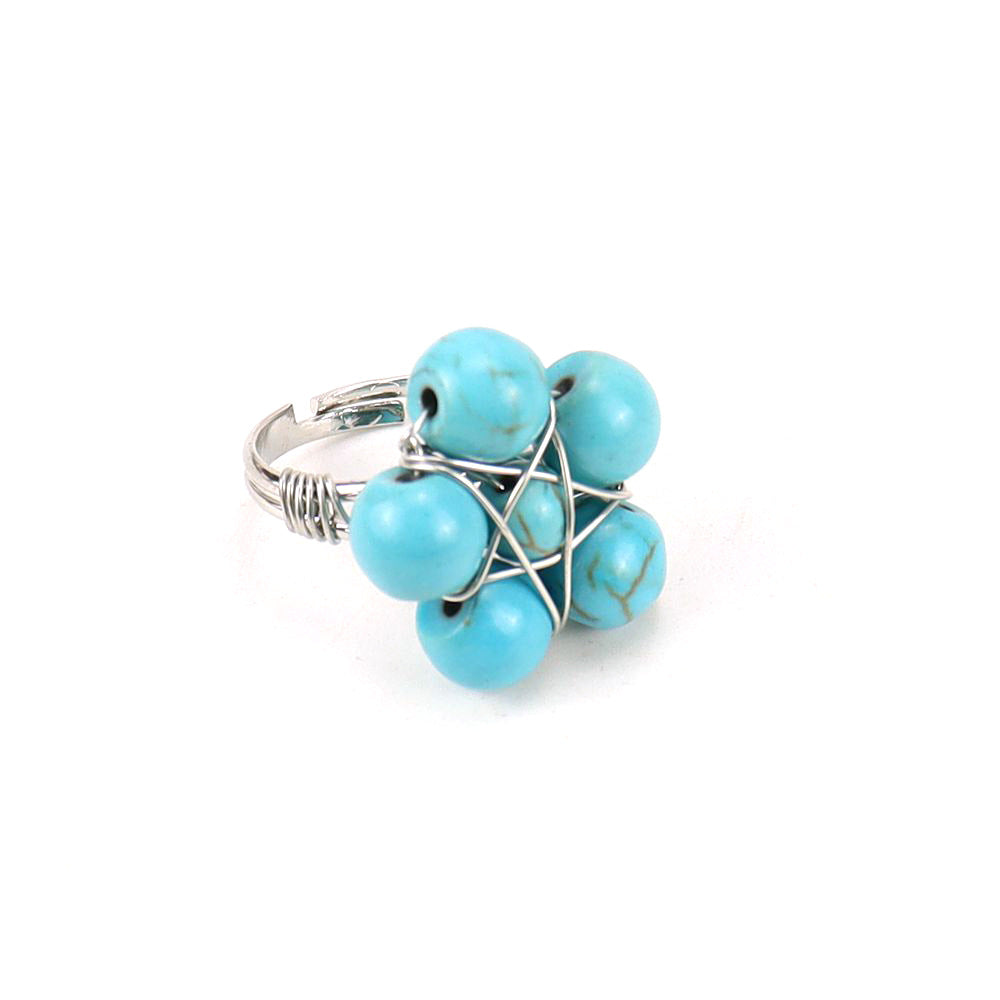 Handmade Winding Natural Crystal Stone Beaded Flower Adjustable Ring R21