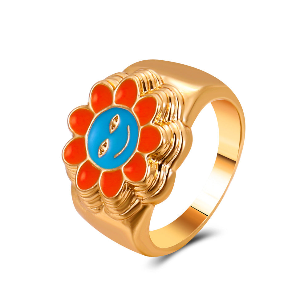 Fashion Heart Smiley Flower Geometric Alloy Ring