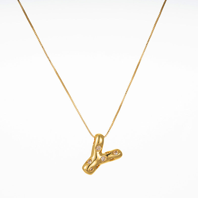 Elegant Gold Plated Zircon Letter Pendant Necklace - Minimalist Design