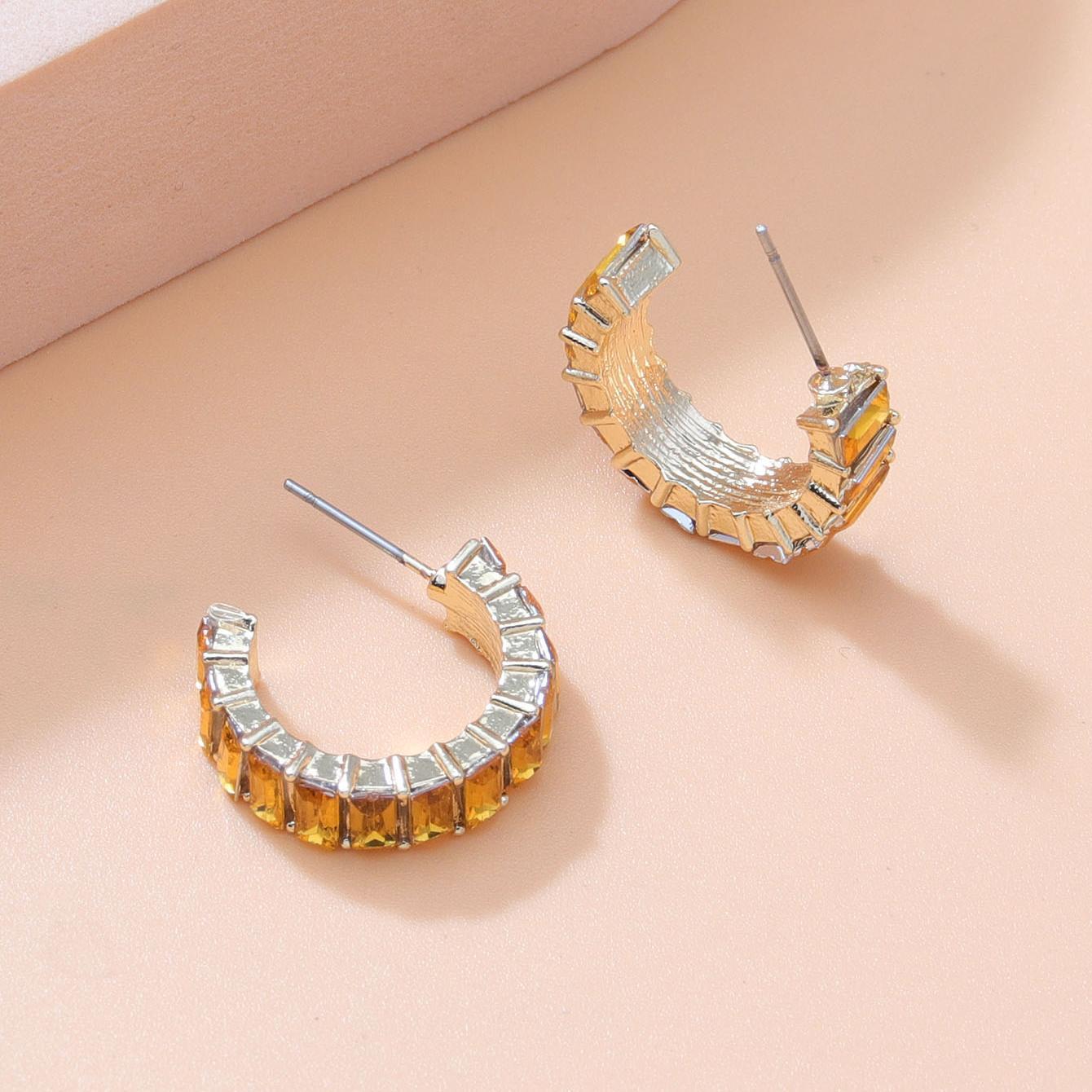 Ornament Alloy Geometric Color T European And American Earrings Gem C Rhinestone Crystal Women's Stud Earrings Amazon Earrings