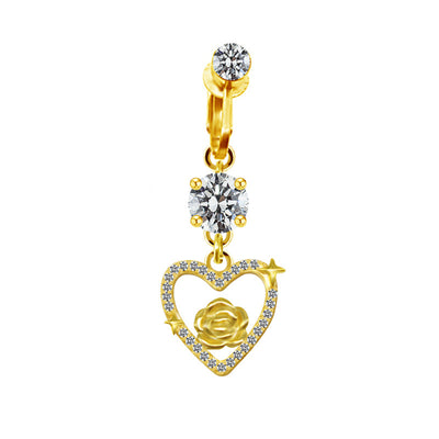 Sweet Streetwear Star Moon Heart Shape Gold Plated Belly Ring with Rhinestones and Flower Design