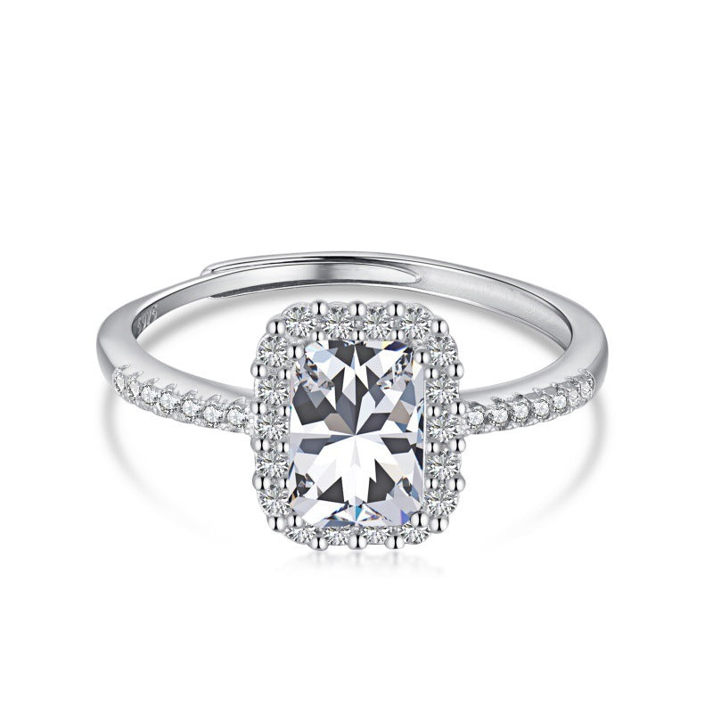 Modern Square Sterling Silver Zircon Inlay Open Ring