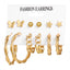 Fashion Geometric Gold Metal & Butterfly Pearl Rhinestone Earrings Set for Women