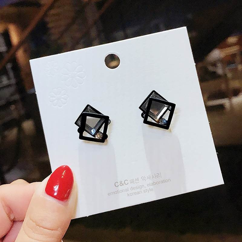 Fashion Geometric Diamond Minimalist Black Square Earrings