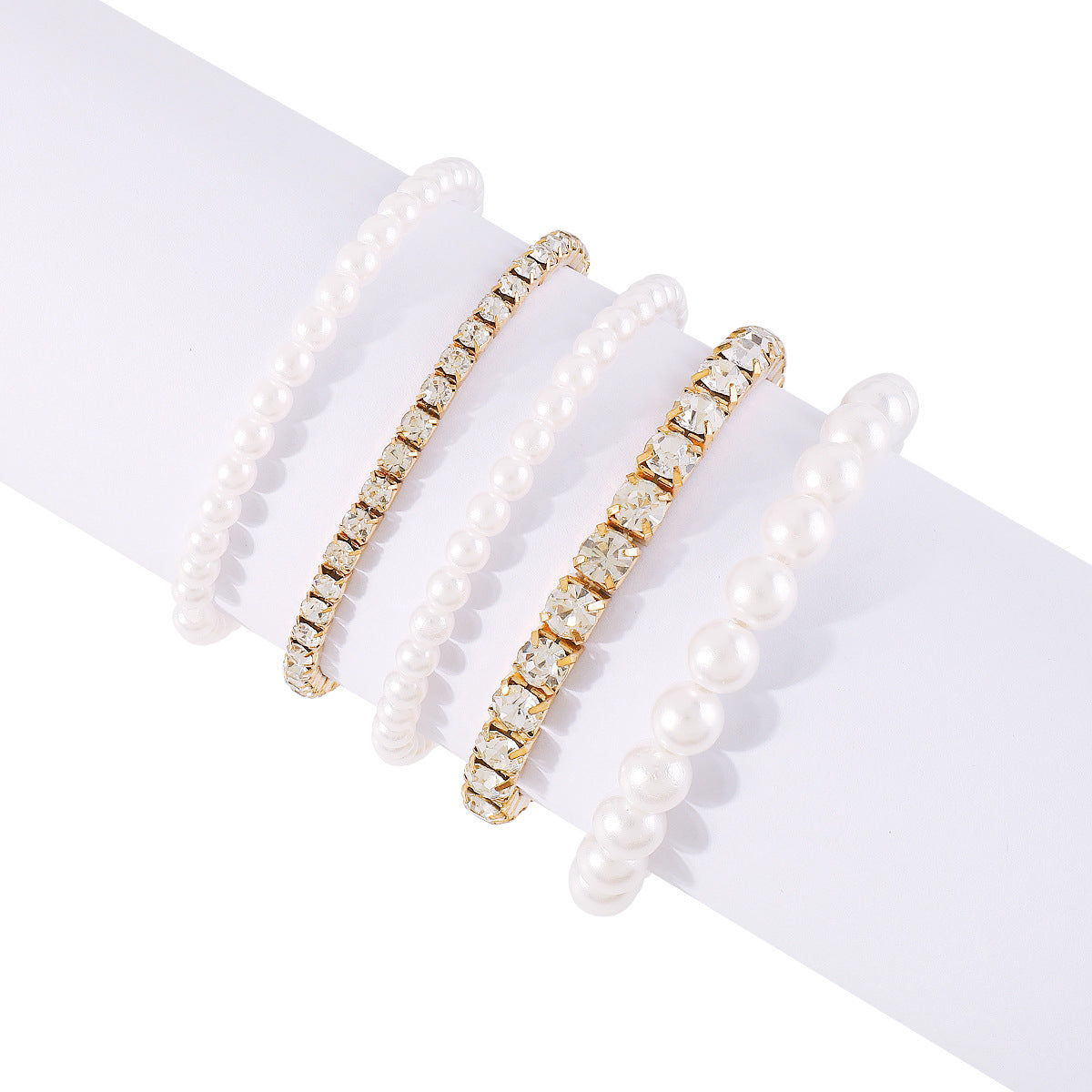 Elegant Vintage Geometric Pearl and Rhinestone Bracelet Set for Women