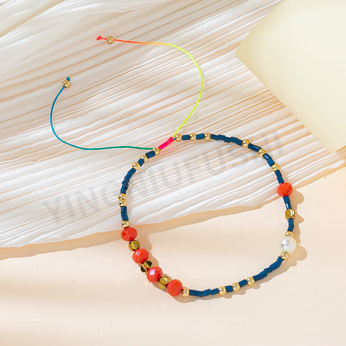 Casual Color Block Crystal Beaded Braided Women's Bracelet