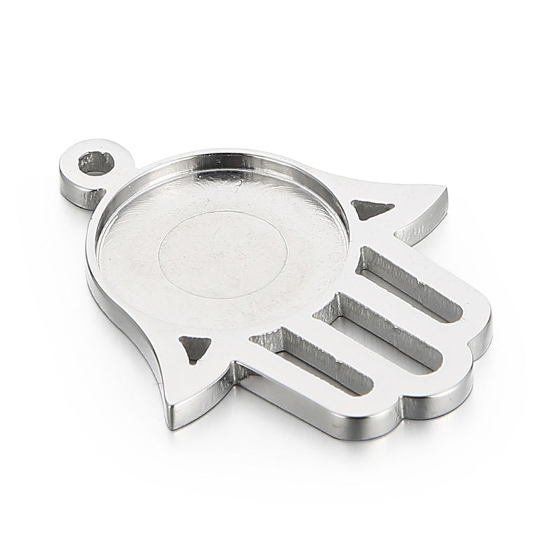 "Stainless Steel Palm Pendant DIY Jewelry Accessories with Gemstone Inlay"