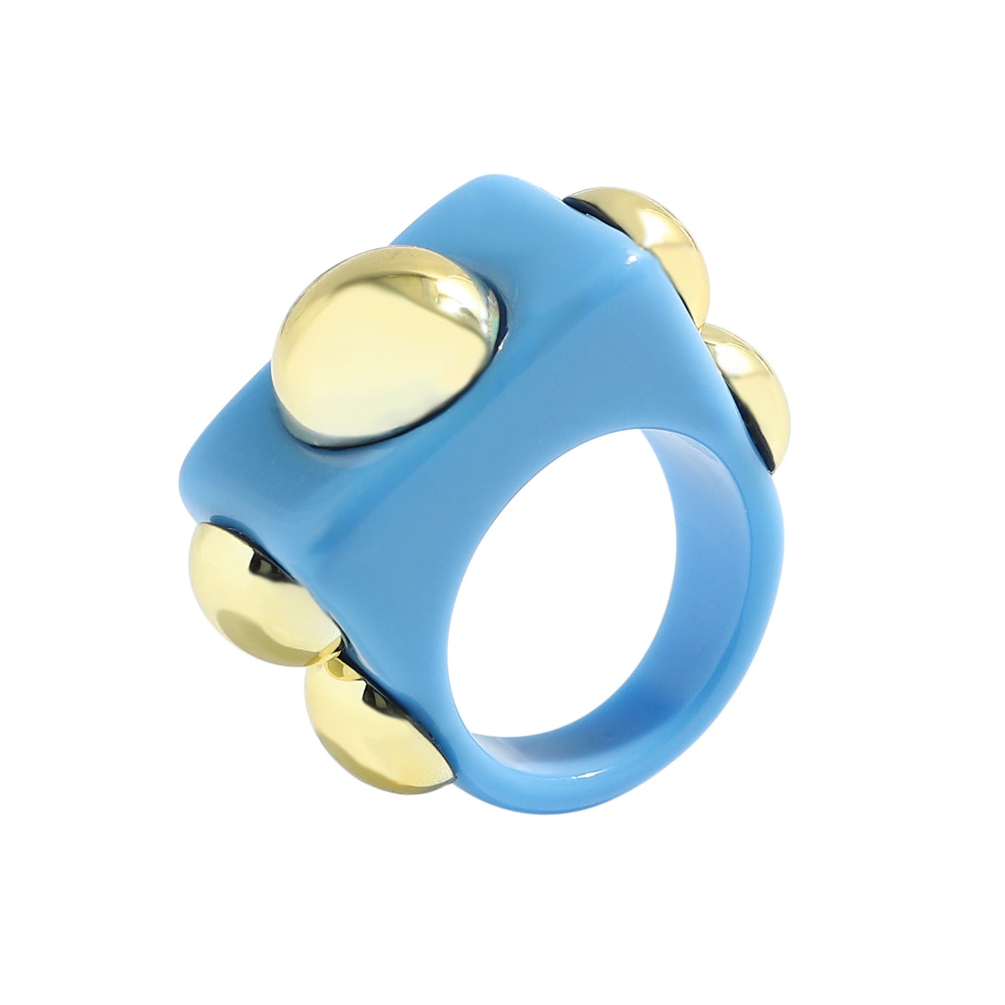 Candy Color Acrylic Resin Inlaid Metal Bead Ring - Trendy Summer Statement Jewelry