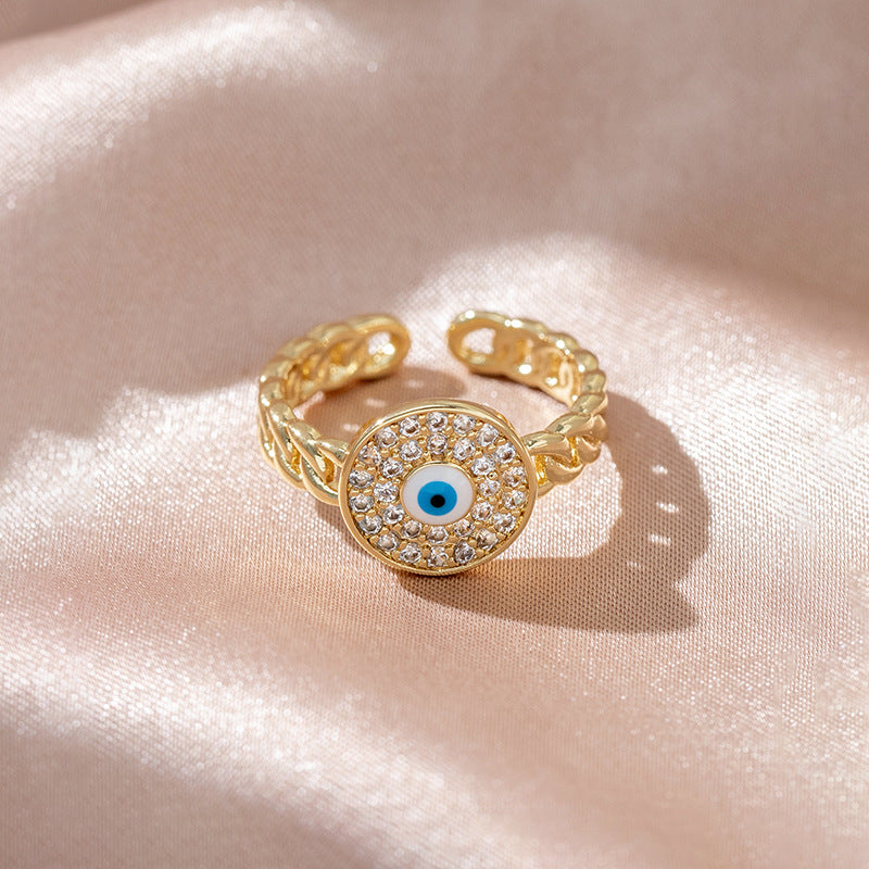 Minimalist Evil Eye Gold Plated Adjustable Ring