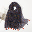 Women's Vintage Bohemian Floral Cotton Linen Print Scarf with Tassels