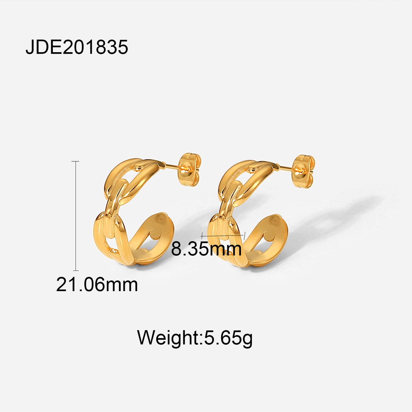 18K Gold-Plated Stainless Steel C-Shaped Chain Hoop Earrings for Women