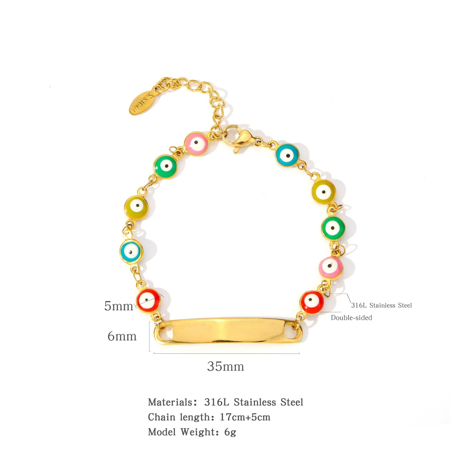 Gold Plated Geometric & Bohemian Devil's Eye Stainless Steel Bracelet