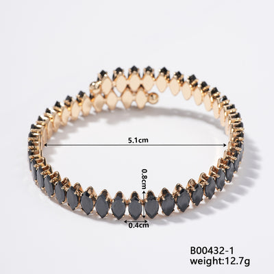 Copper K Gold Plated Geometric Zircon Open Bangle Bracelet