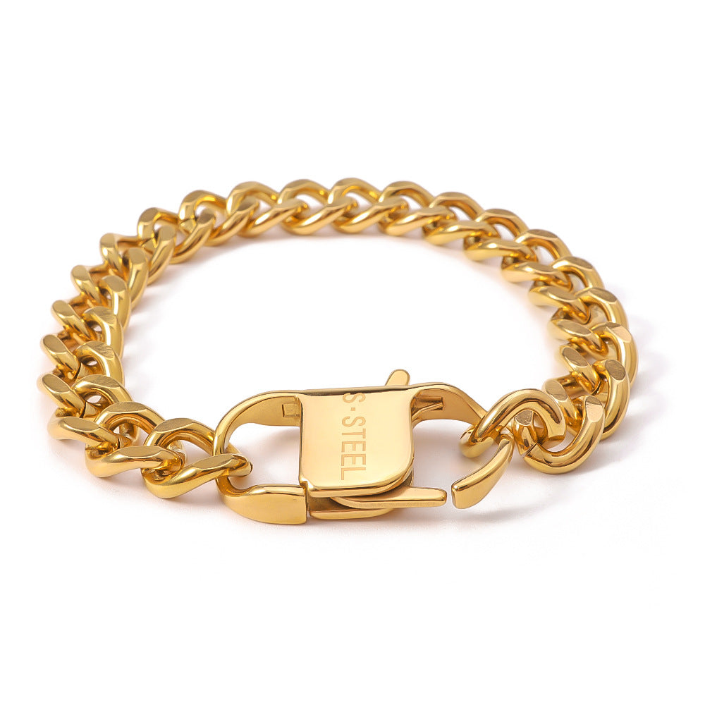 18K Gold Plated Stainless Steel Cuban Chain Lock Bracelet