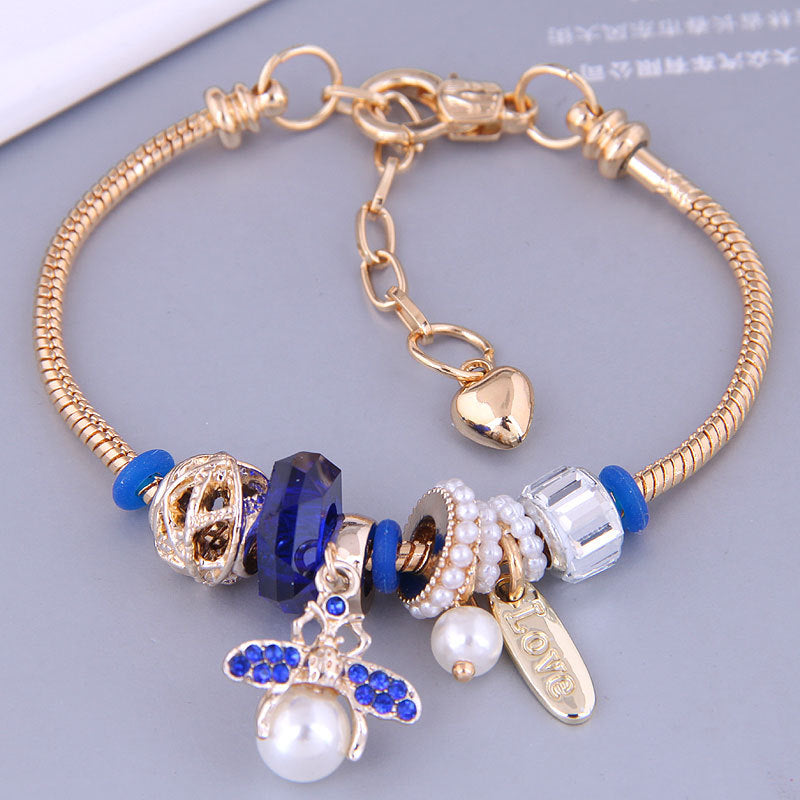 European American Fashion Bee Pendant Crystal Pearl Bracelet