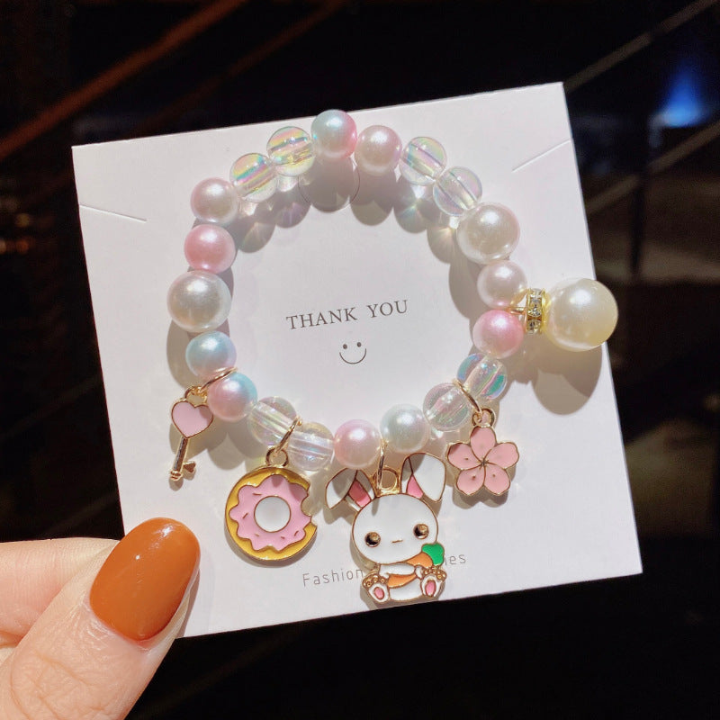 Gradient Color Children's Pearl Cartoon Beaded Bracelet - Kids Hand Accessories