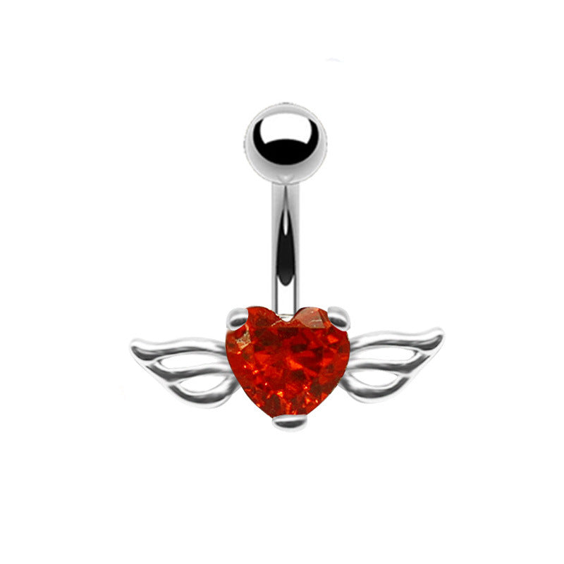 Heart Wing Zircon Navel Ring - Stainless Steel & Gold/Silver Plated