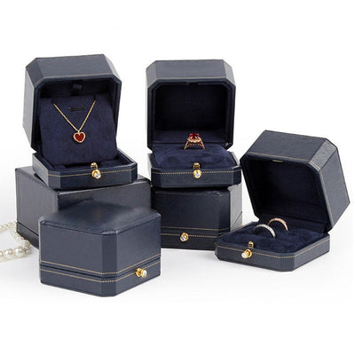 Elegant Octagonal PU Leather Jewelry Box for Rings, Earrings, and Pendants