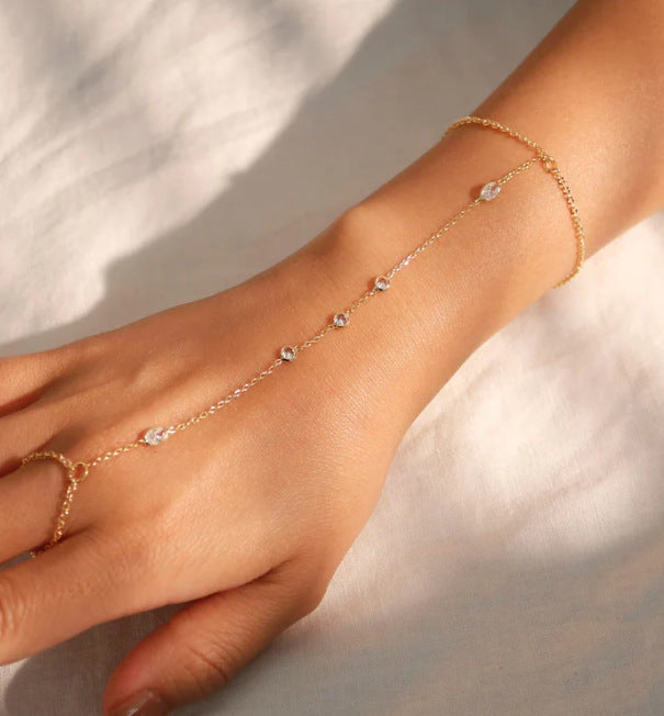 Minimalist Pearl & Bead Copper Bracelet with Zircon Love Chain