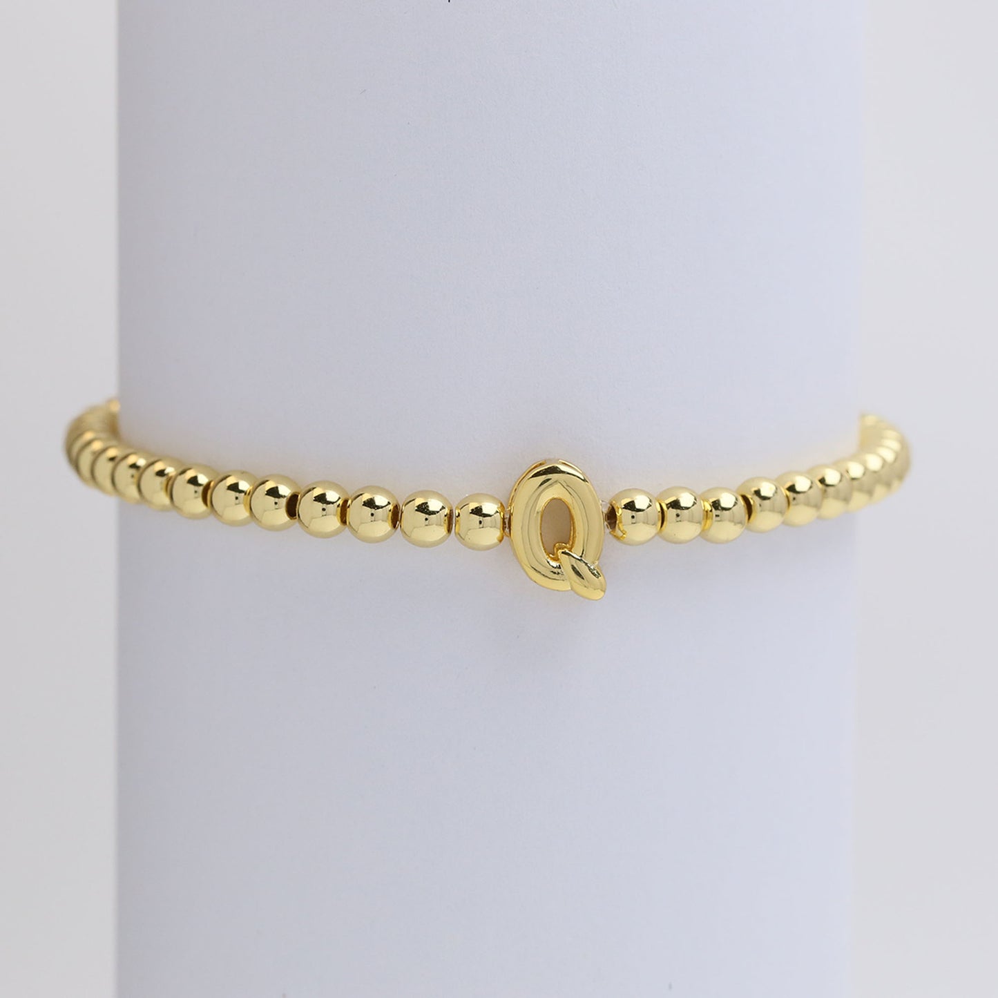 18k Gold Plated Copper Beaded Alphabet Stretch Bracelet