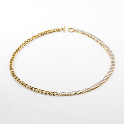 Fashion Geometric Gold Plated Rhinestone Stainless Steel Necklace and Bracelet Set