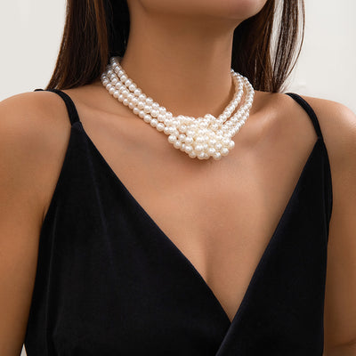 Elegant Geometric Multi-Layered Faux Pearl Beaded Women's Choker Necklace