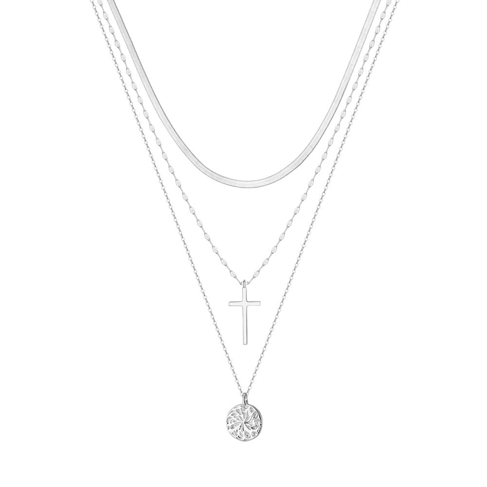 Sterling Silver 14K Gold Plated Triple Layer Cross Pendant Necklace