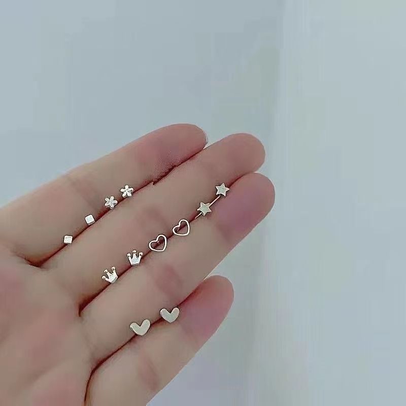 7 Pairs Geometric Alloy & S925 Silver Stud Earrings Set for Women - Trendy 2023 Design