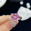 Fashion Pink Tourmaline Heart Shape Adjustable Zircon Copper Ring