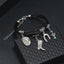 Retro Cowboy Geometric PU Leather Leaf Beaded Men's Bracelet Set