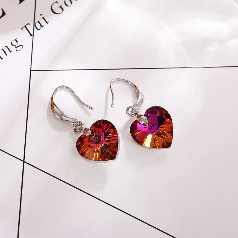 Simple Heart Shape Crystal Glass Women's Drop Earrings