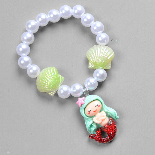 Mermaid Starfish Shell Charm Beaded Alloy Bracelet Set for Kids
