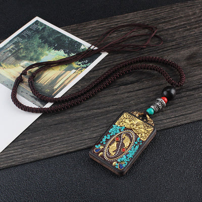 Ethnic Style Square Alloy Wood Unisex Pendant Necklace 1 Piece