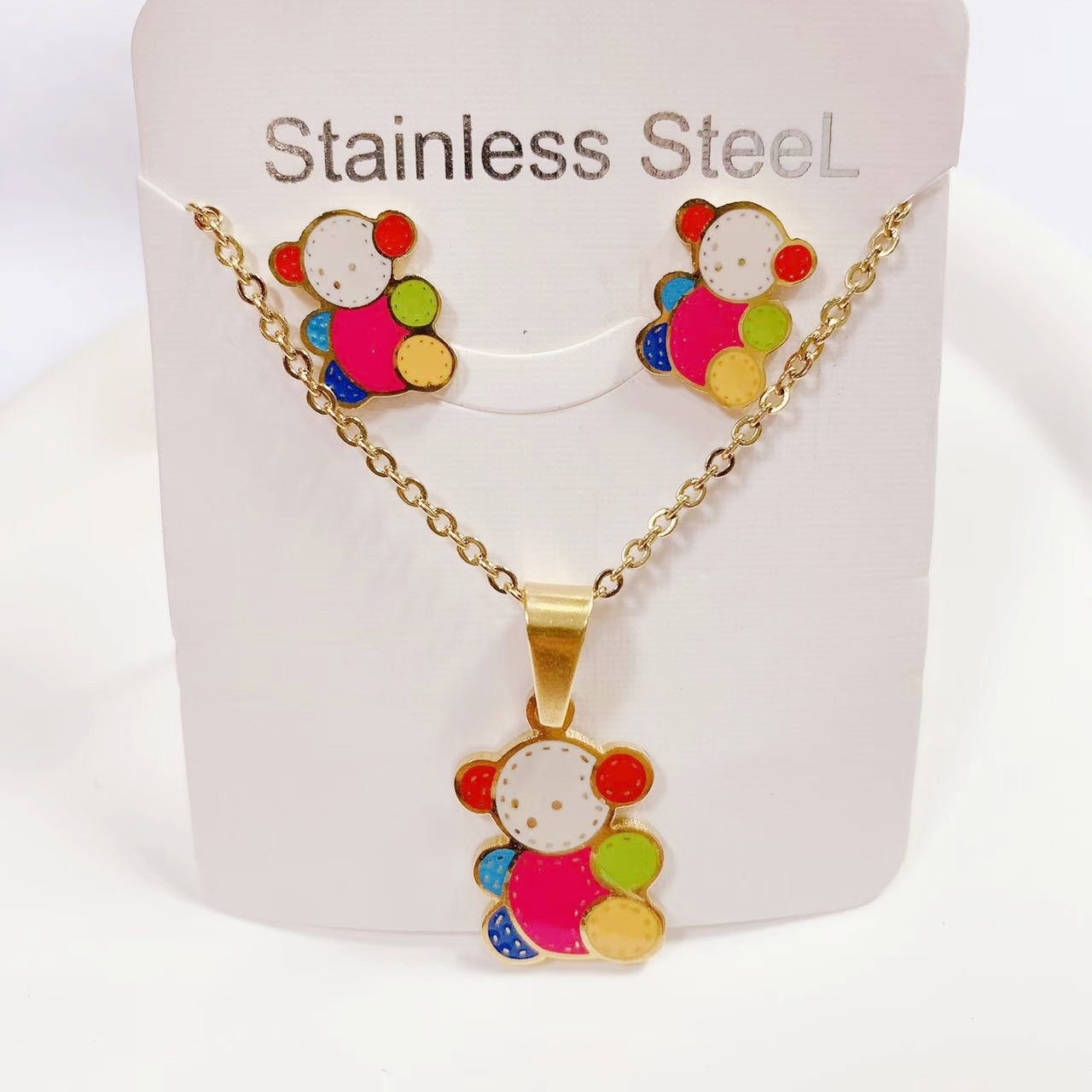 Sweet Cartoon Titanium Steel Necklace and Earrings Set - Fashionable and Versatile Jewelry