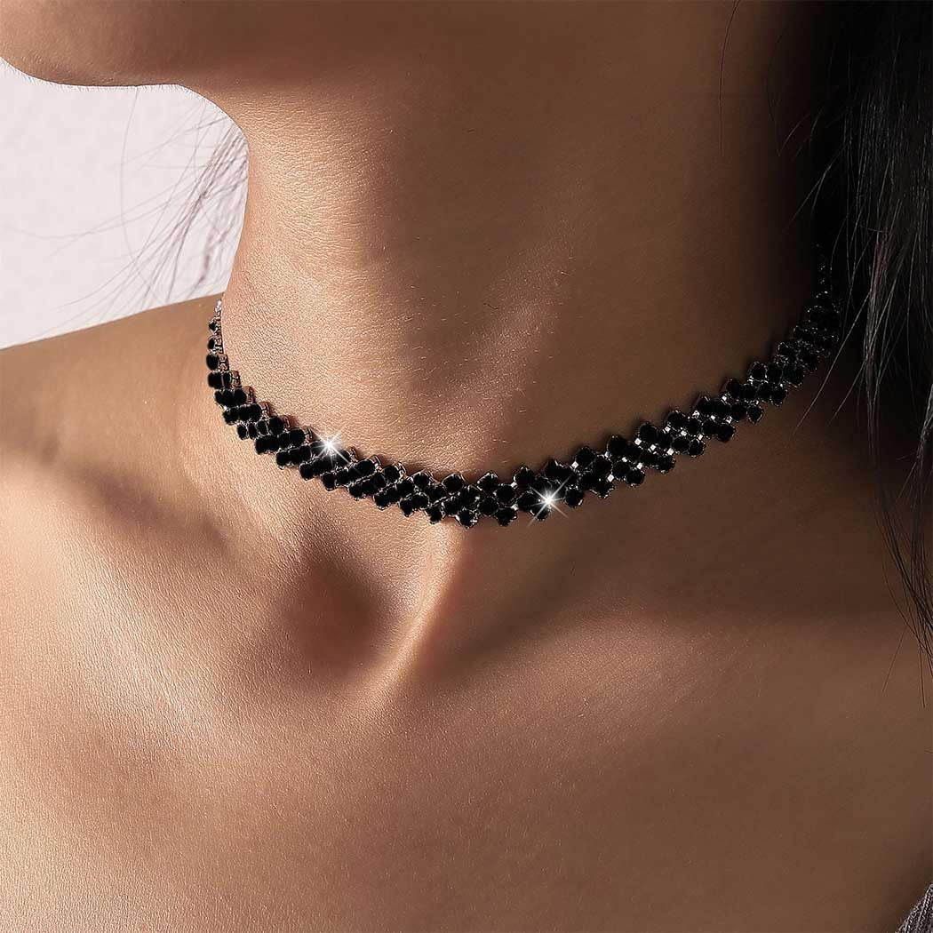 Ins Style Solid Color Alloy Inlay Rhinestone Women's Choker Necklace