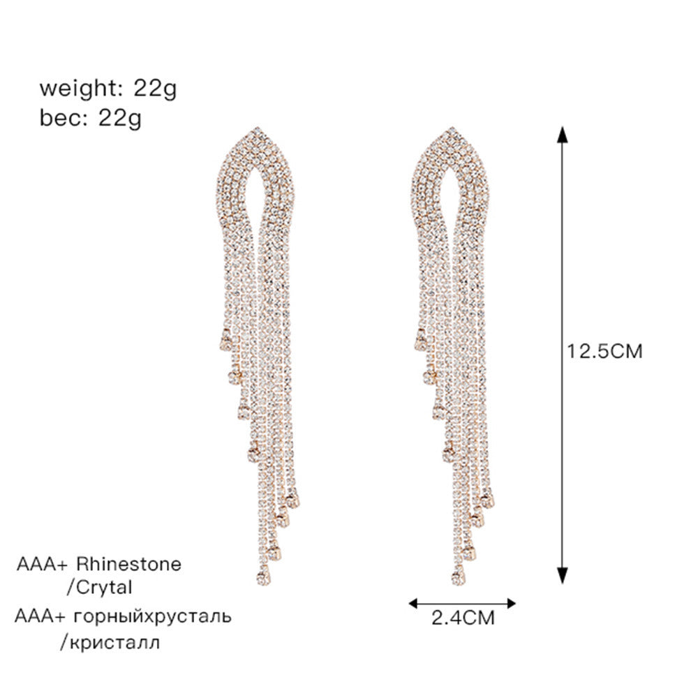 Elegant Crystal Long Cross Drop Earrings for Women