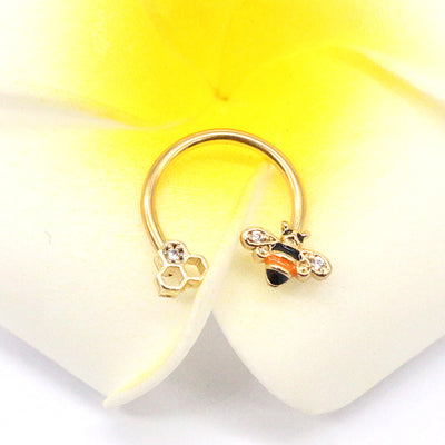 Sexy Animal Stainless Steel Titanium Luminous Beaded Nose Ring with Bee Horseshoe Design