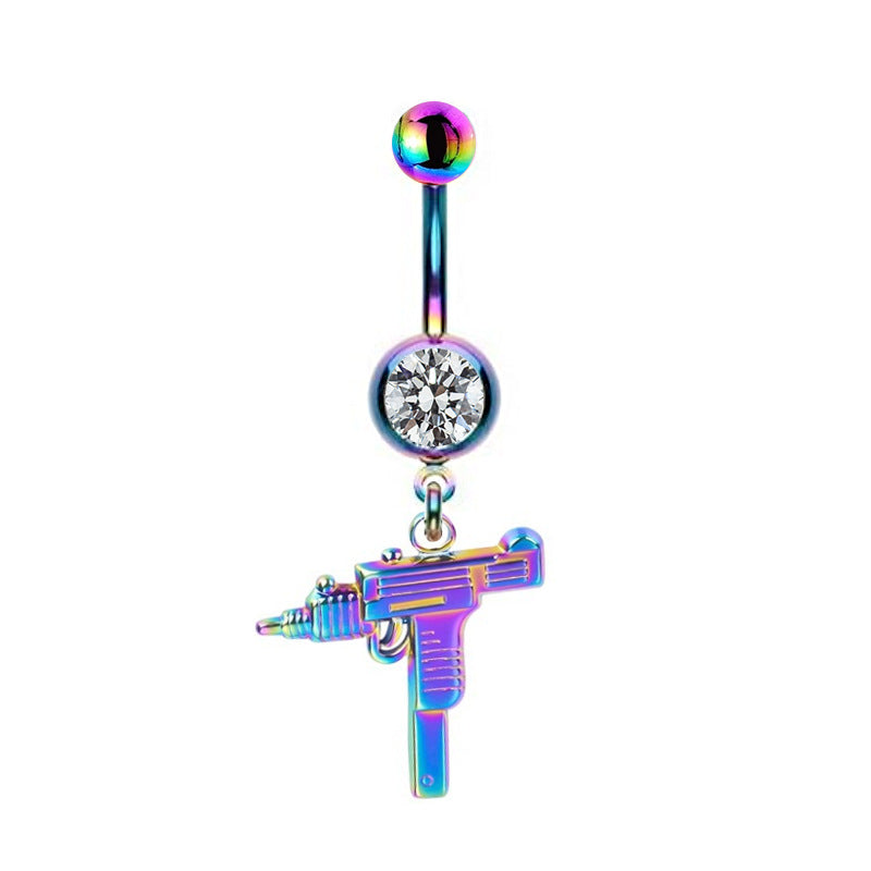 Colorful Floral & Animal Stainless Steel Belly Ring Set with Rhinestones