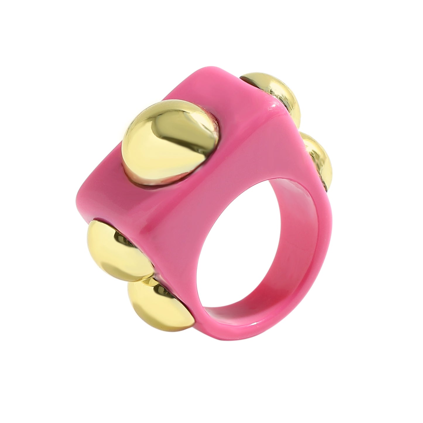 Candy Color Acrylic Resin Inlaid Metal Bead Ring - Trendy Summer Statement Jewelry