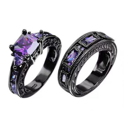 Gothic Vintage Black Gold Purple Zircon Alloy Ring