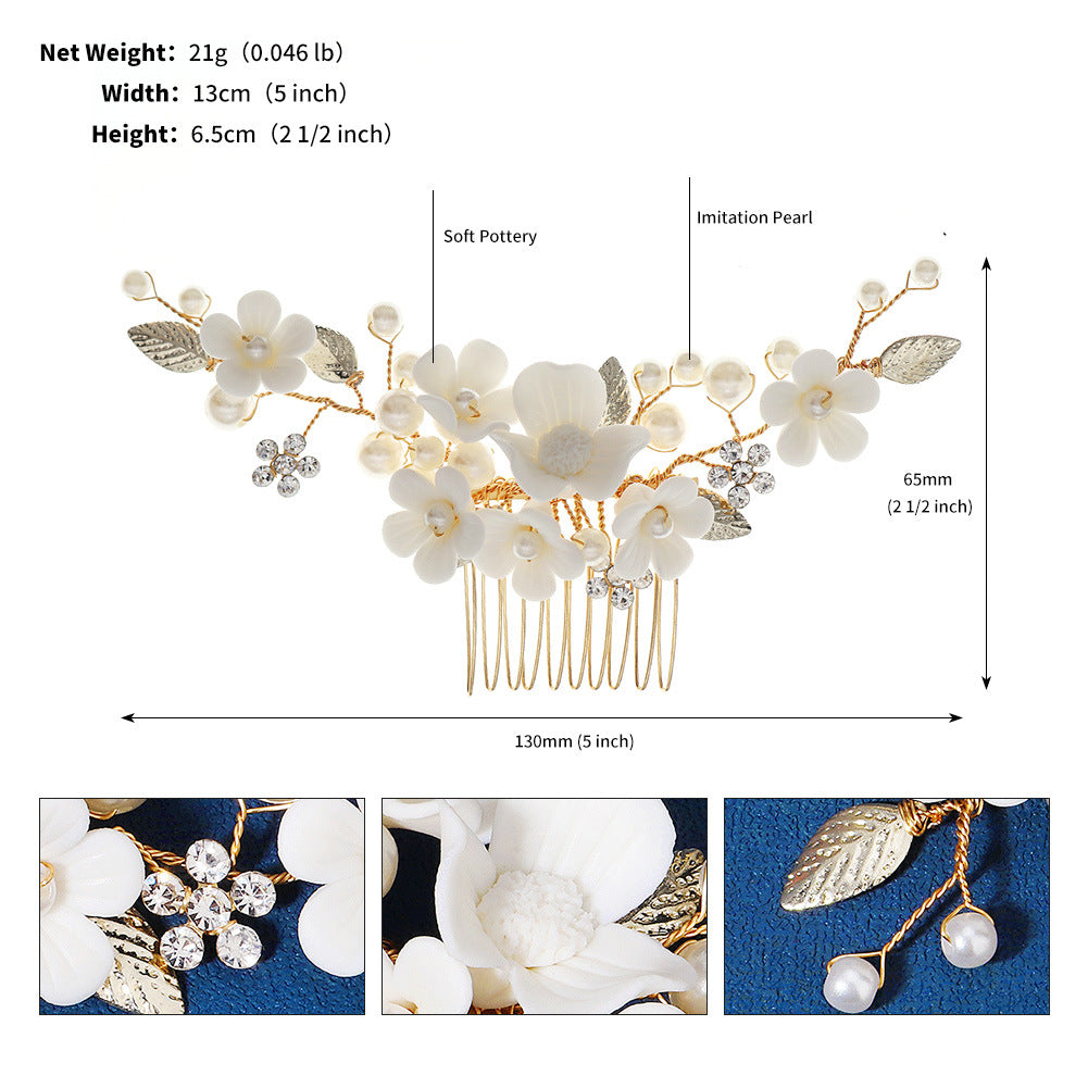 Retro Floral Ceramic Flower Bridal Hair Comb with Imitation Pearls