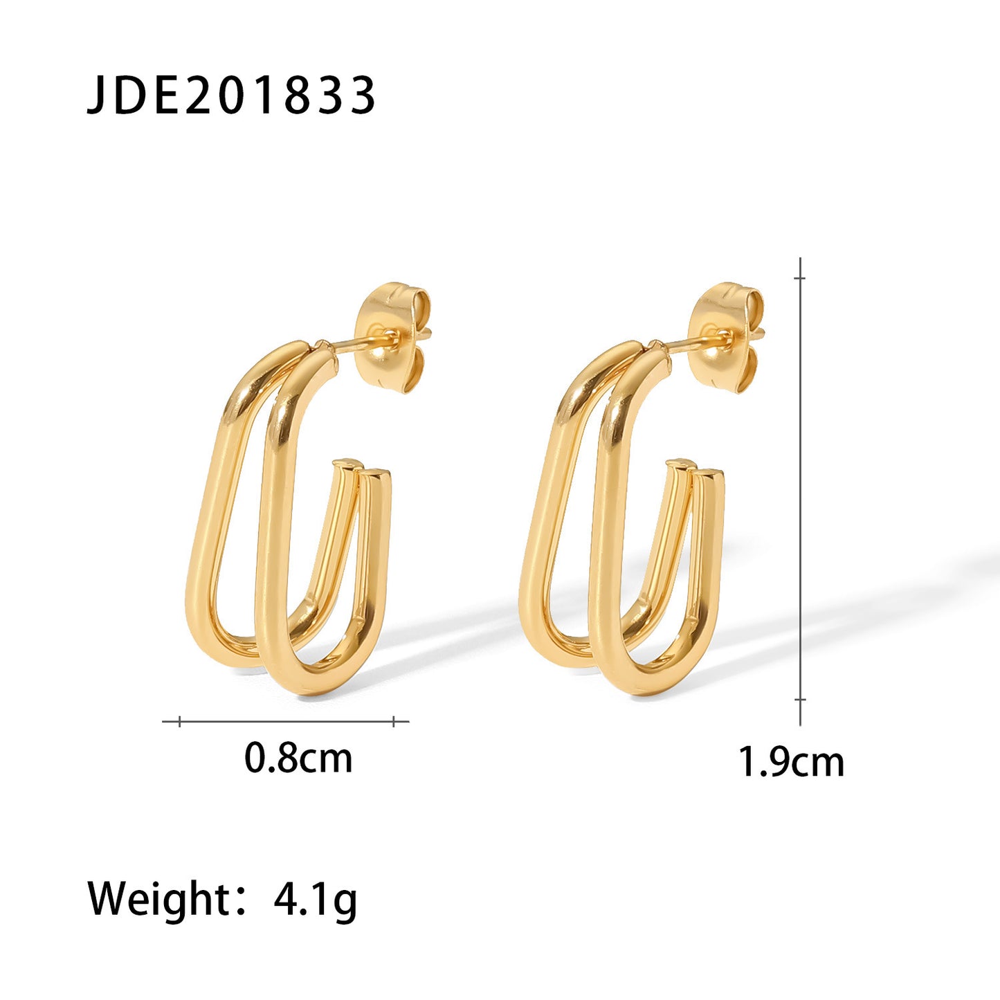 18K Gold-Plated Stainless Steel C-Shaped Chain Hoop Earrings for Women