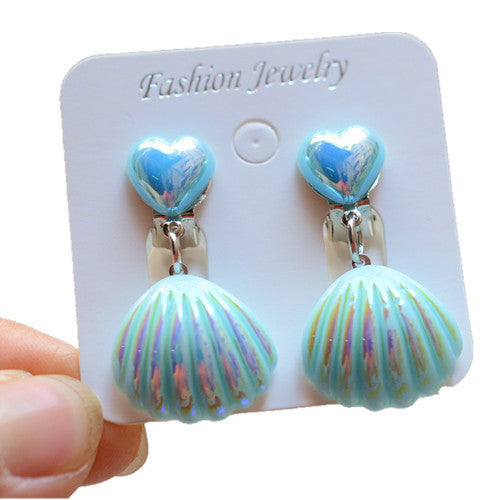 Mermaid Shell Resin Clip-On Earrings for Girls