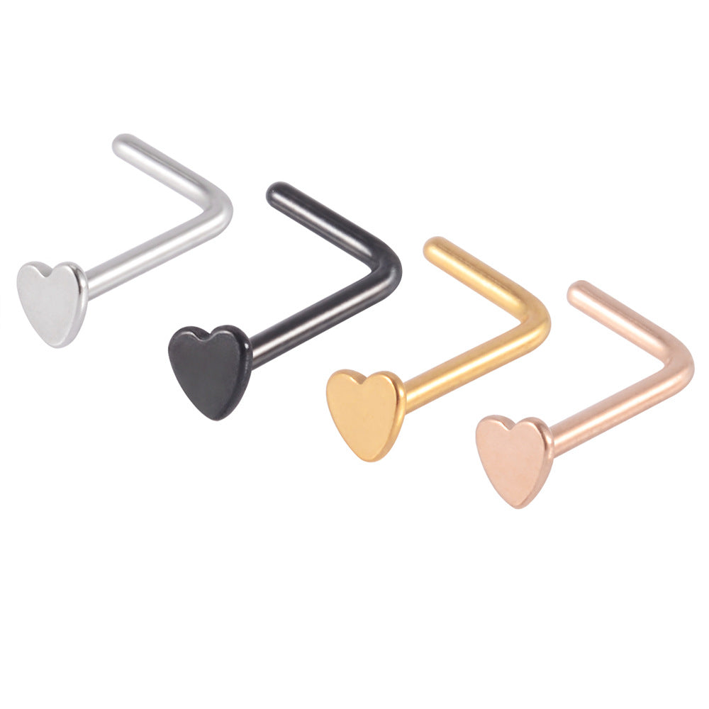 1 Piece Nose Rings & Studs Casual Simple Style Classic Style Heart Shape 304 Stainless Steel Plating 18K Gold Plated Nose Rings & Studs