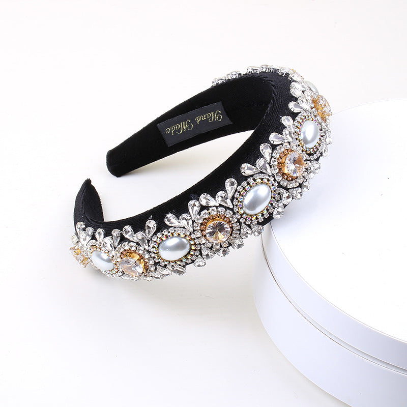 Baroque Rhinestone Pearl Crystal Beaded Wide Headband Hair Accessory