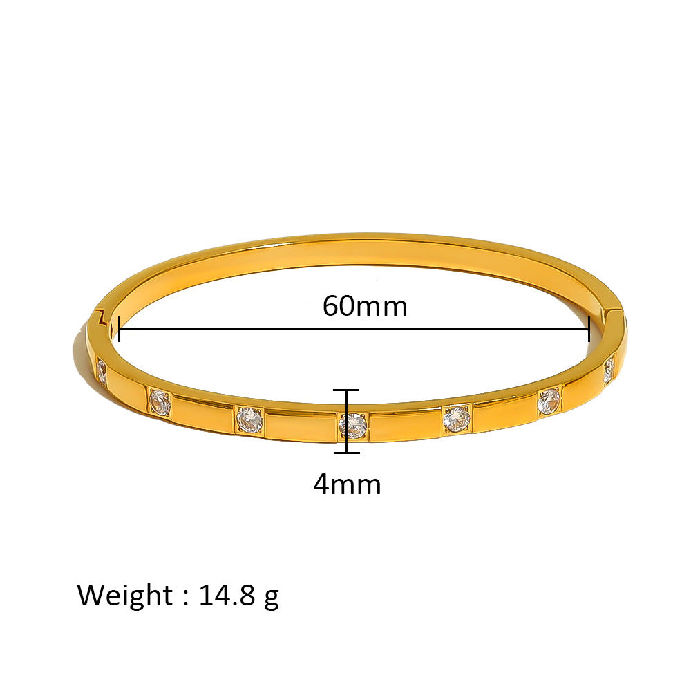 18K Gold Plated Zircon Geometric Star Flower Stainless Steel Bangle Bracelet for Women