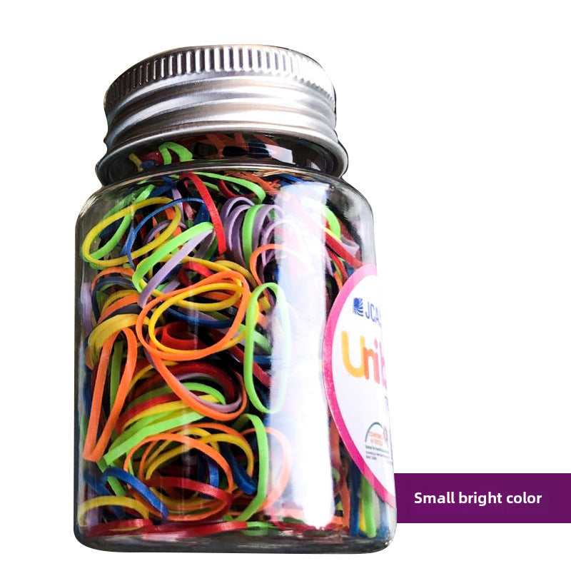 Korean Style Girls' Hair Accessories Set - Uniband Rubber and Leather Bands in Canned Packaging